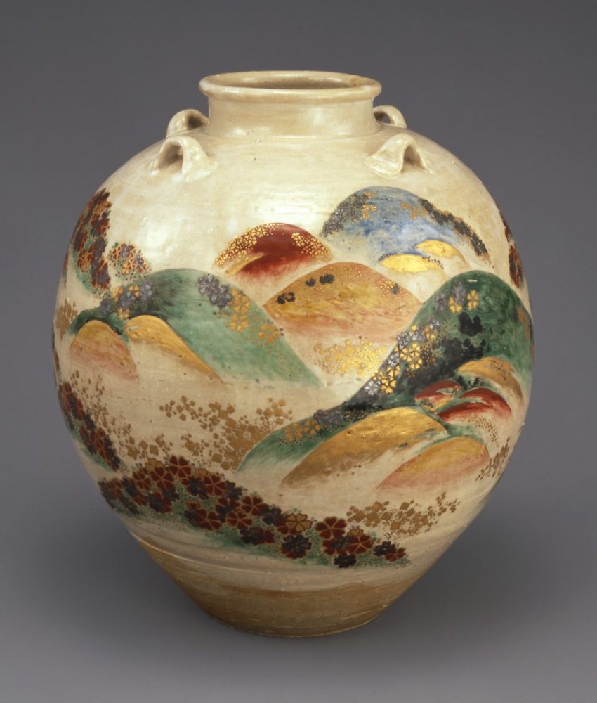 野々村仁清《色絵吉野山図茶壷》江戸時代　17世紀　